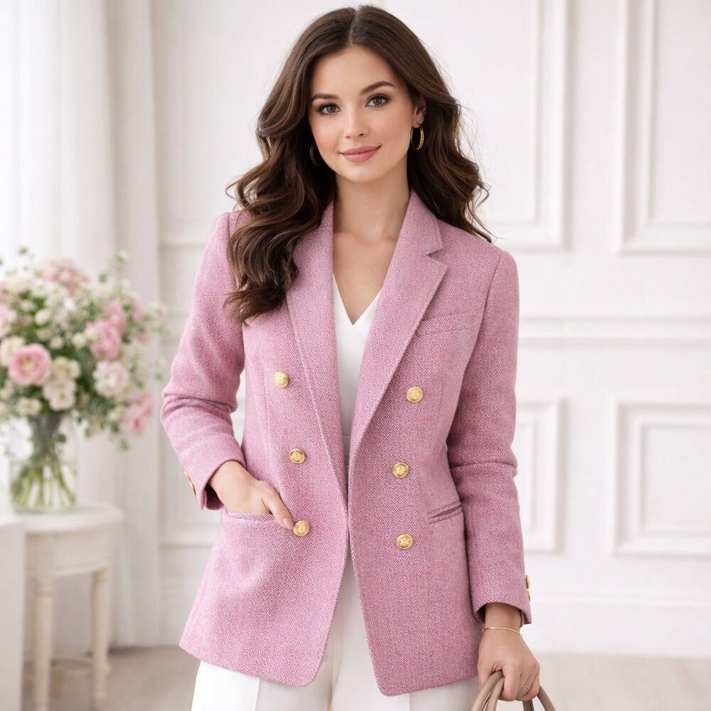 J. Crew Bristol Double Breasted Blazer Lilac Herringbone 100% New Zealand Wool